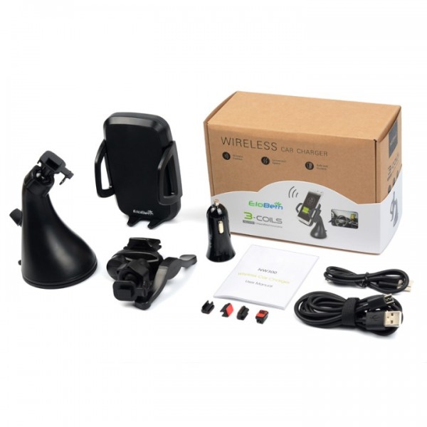 Elobeth Qi Wireless Car Charger with Triple-Coil Stand Windshield Mount Holder for iPhone 6,Samsung Galaxy S6/S6 Edge 