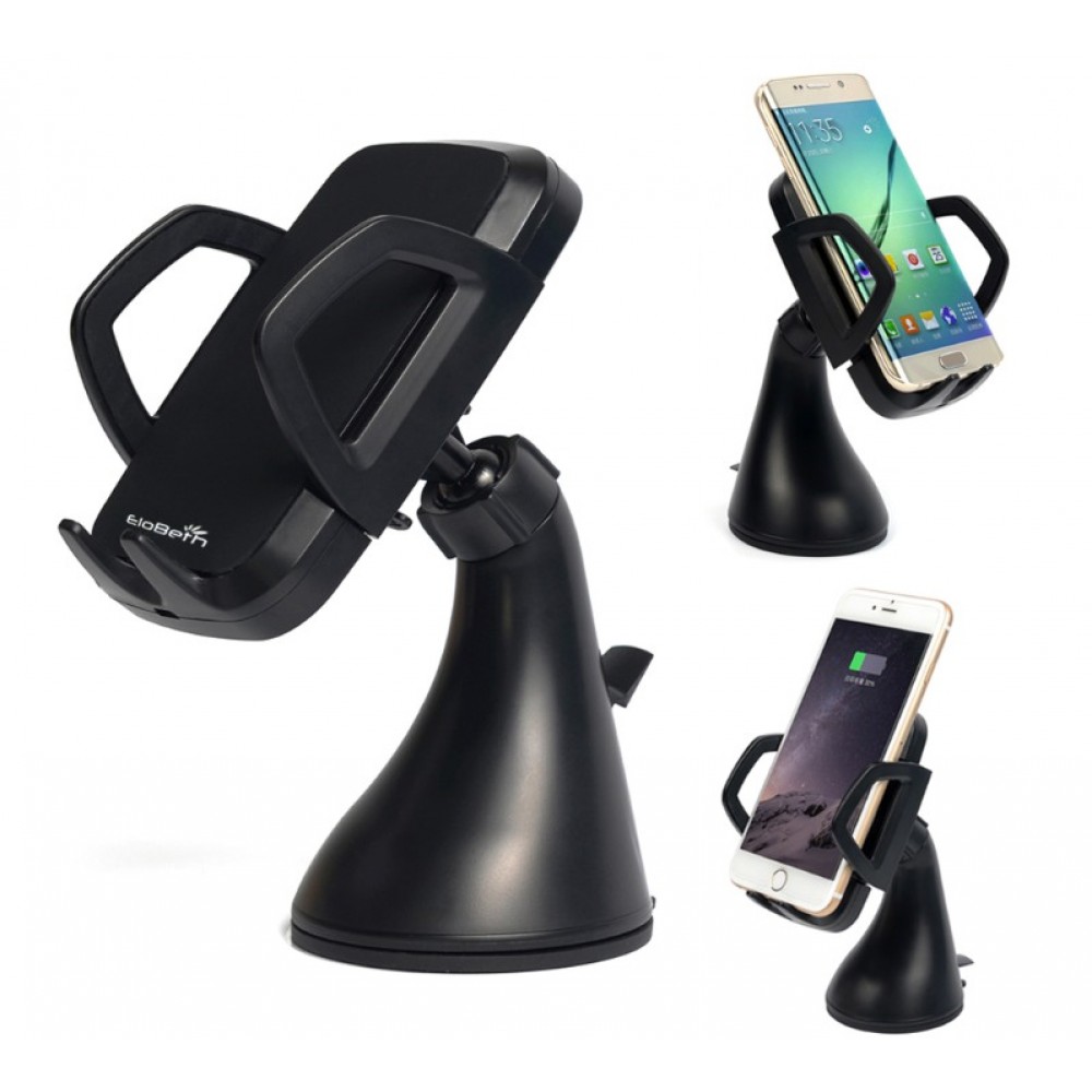Elobeth Qi Wireless Car Charger with Triple-Coil Stand Windshield Mount Holder for iPhone 6,Samsung Galaxy S6/S6 Edge 