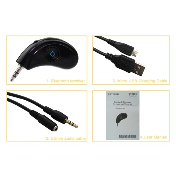 Elobeth CSR4.0 Bluetooth Wireless Receiver Audio Music Adapter Car Home AUX 